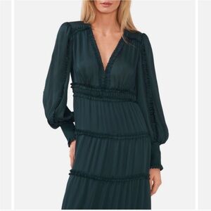 Little girls green satin dress